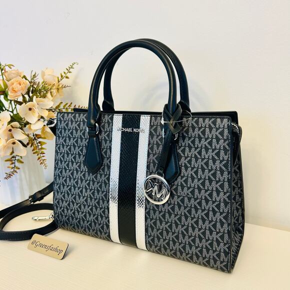 Michael Kors Purse & Wallet Sheila Medium Signature and Metallic Satchel Black - Picture 4 of 12